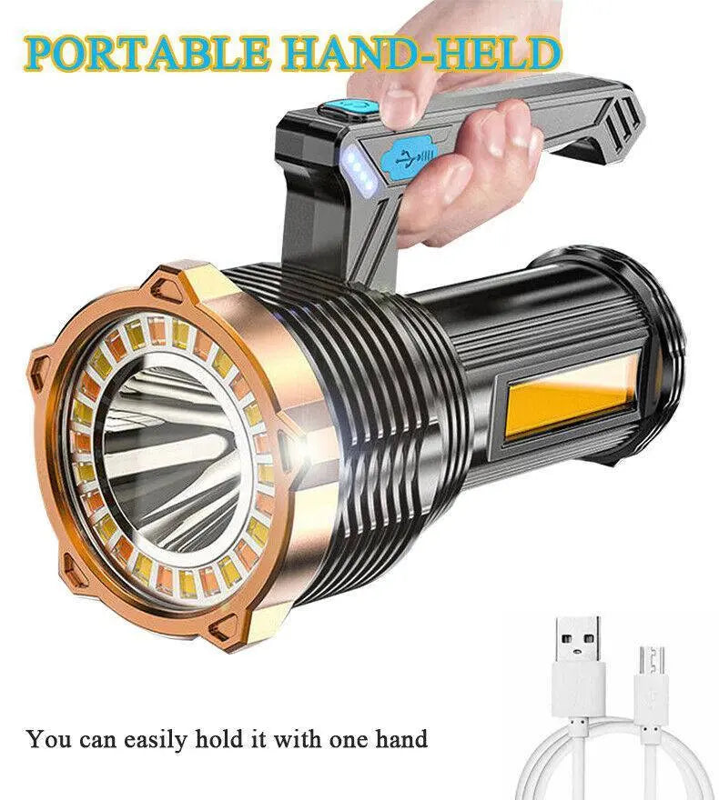 Rechargeable LED Flashlight 8-Modes Searchlight Spotlight Portable Super Bright Heaventlyshop