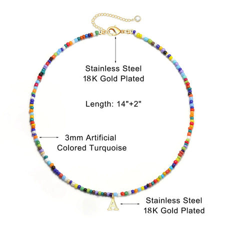 Yoosteel Colorful Beaded Initial Necklaces for Girls Women Gifts - Cute Beads Choker Necklace Bohemian Initial Necklace Jewelry for Girls Teen Girls Christmas Birthday Gifts for Girls Y Gold Heaventlyshop