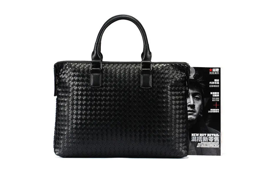 Men's Bag Leather Large Briefcase Hand Woven Luxury Handbags Business Tote Bags For Men High Quality Laptop Handbags Heaventlyshop