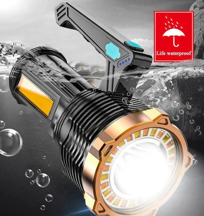 Rechargeable LED Flashlight 8-Modes Searchlight Spotlight Portable Super Bright Heaventlyshop