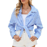 Fashion Striped Long Sleeve Shirt With Pockets Casual Loose Single-breasted Button Top Women Clothing Heaventlyshop