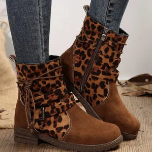 Buckle Square Heel Round Head Fashion Boots New Side Zipper Mid-calf Heaventlyshop