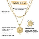 M MOOHAM Dainty Gold Necklace for Women - 14K Solid Gold Over Layering Necklaces for Women Cute Hexagon Letter Initial Necklaces for Women Gold Layered Necklaces for Women Jewelry Gifts 18 IN M Heaventlyshop