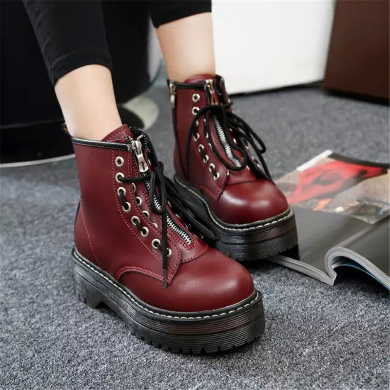 Round Toe Front Lace Up Womens Boots Mid Tube Martin Boots Heaventlyshop