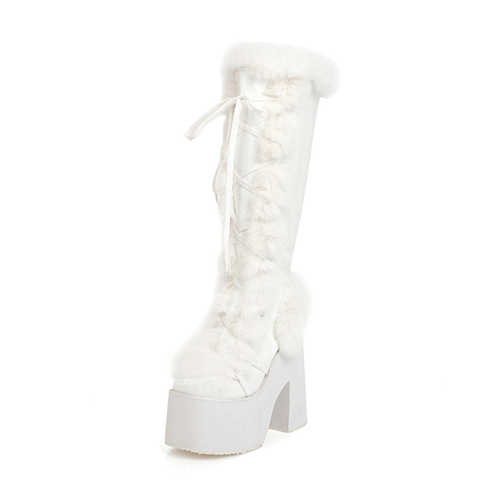 High Heeled Platform Thick Soled Snow Boots Fur Boots Heaventlyshop