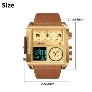 SKMEI Men Watch Large Dial Digital Quartz Sport Stopwatch Leather Wristwatch New Heaventlyshop