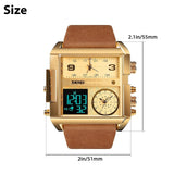 SKMEI Men Watch Large Dial Digital Quartz Sport Stopwatch Leather Wristwatch New Heaventlyshop