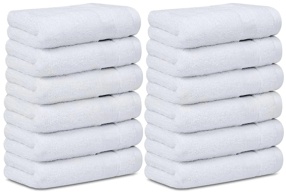 Soft Washcloth Face Body Towel Set 12x12 in Plush Absorbent Cotton 12 Pack White Heaventlyshop