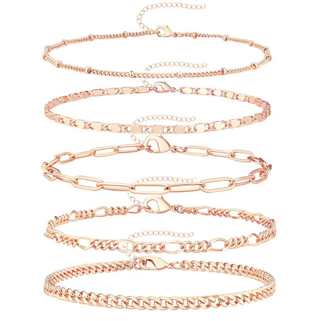 Dainty Gold Chain Bracelets Set for Women 14K Real Gold Plated Link Chain Bracelets for Women Trendy Gold Stackable Cuff Bracelets for Jewelry Gifts Women Adjustable 7"+2" Rose Gold Heaventlyshop