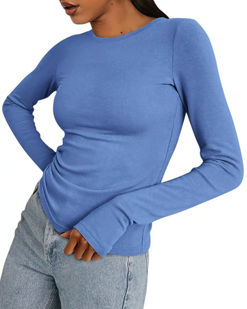 BTFBM Women's Casual Tops Fall Winter 2024 Long Sleeve Crew Neck Workout Heaventlyshop