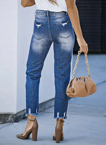 EVALESS Womens Jeans Mid Waisted Stretch Ripped Distressed Tummy Control Straight Ankle Jean for Women Trendy 2024 18 Blue Heaventlyshop