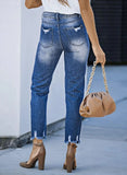 EVALESS Womens Jeans Mid Waisted Stretch Ripped Distressed Tummy Control Straight Ankle Jean for Women Trendy 2024 18 Blue Heaventlyshop