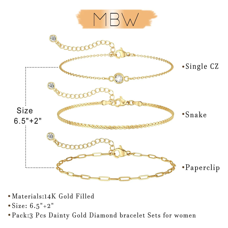 MBW Gold Bracelets for Women, 14K Dainty Gold Plated Stackable Bracelets for Women Trendy Gold Bracelet Stack Set Waterproof Chain Bracelets Paperclip Adjustable Tennis Minimalist Tiny Cute Jewelry style5 Heaventlyshop