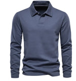 Men's Fashion Lapel Long-Sleeved Polo Shirt – Casual Solid Color Top Heaventlyshop