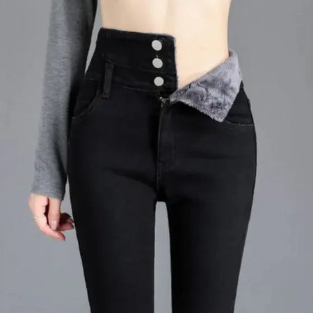 Women's High Waist Jeans Trendy Plush Fleece Heaventlyshop