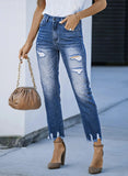 EVALESS Womens Jeans Mid Waisted Stretch Ripped Distressed Tummy Control Straight Ankle Jean for Women Trendy 2024 18 Blue Heaventlyshop