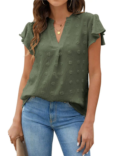 Blooming Jelly Womens White Blouse V Neck Ruffle Sleeve Flowy Shirts Dressy Casual Cute Summer Tops Medium Army Green Heaventlyshop