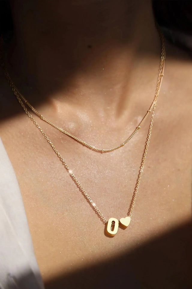 Krfy Gold Layered Initial Heart Necklace - Dainty 14K Gold Plated Tiny Letter Heart Personalized Monogram Name Necklaces for Women Trendy Gold Necklace Jewelry O Heaventlyshop