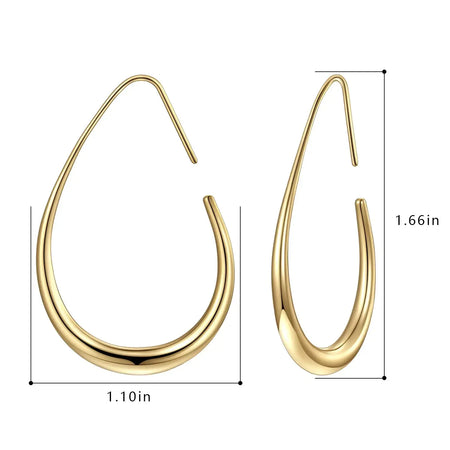 Lightweight Teardrop Hoop Earrings for Women - 14k Gold/White Gold Plated Large Oval Pull Through Hoop Earrings High Polished Statement Jewelry Gift for Women Heaventlyshop