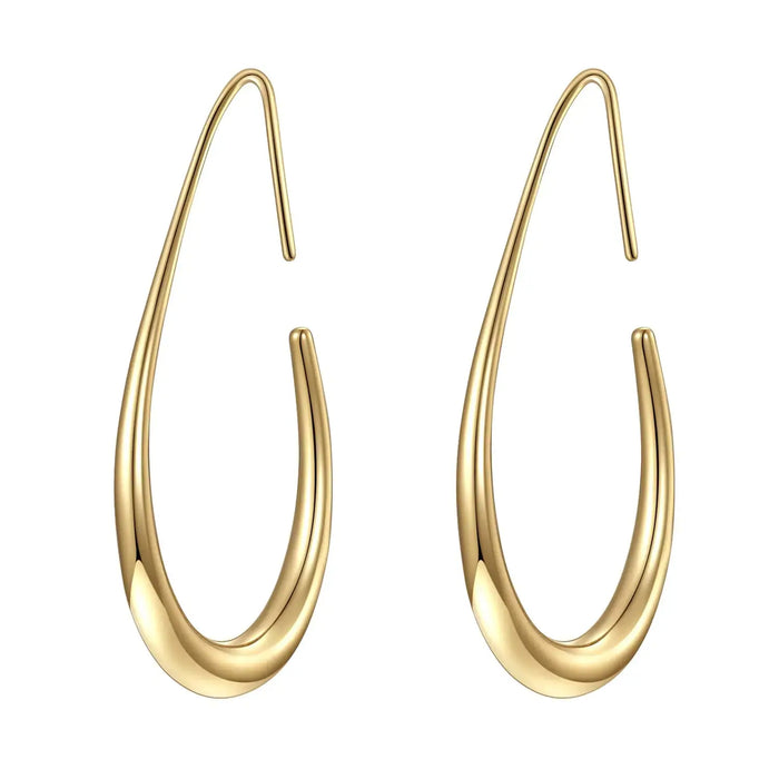 Lightweight Teardrop Hoop Earrings for Women - 14k Gold/White Gold Plated Large Oval Pull Through Hoop Earrings High Polished Statement Jewelry Gift for Women Heaventlyshop