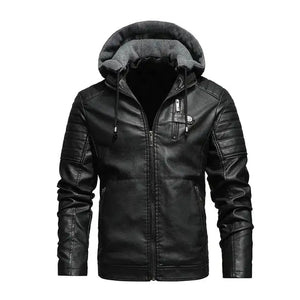 Men's Hooded Leather Windbreaker Jackets Heaventlyshop