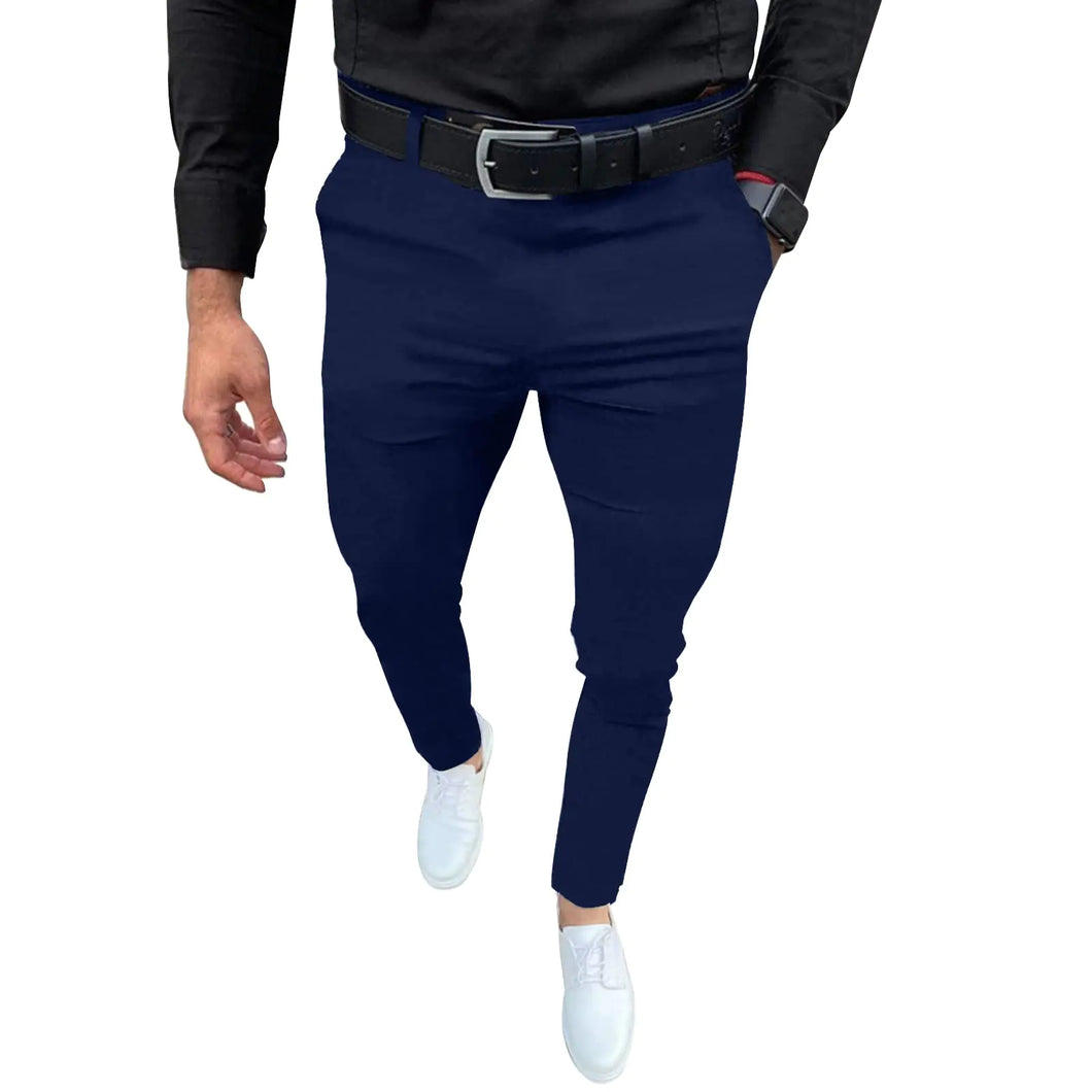 Mens Fashion Slim Fit Dress Pants Casual Business Skinny Stretch Pants Golf Pants Small Navy Heaventlyshop
