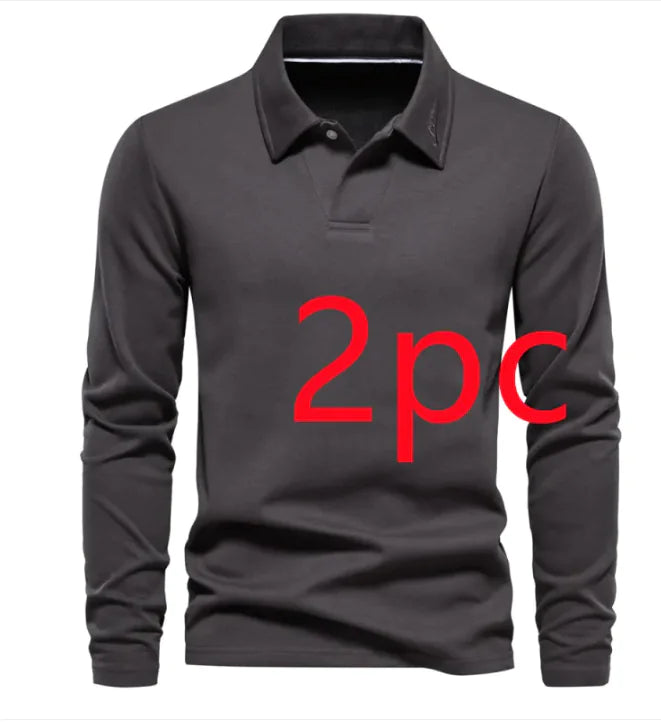 Men's Fashion Lapel Long-Sleeved Polo Shirt – Casual Solid Color Top Heaventlyshop