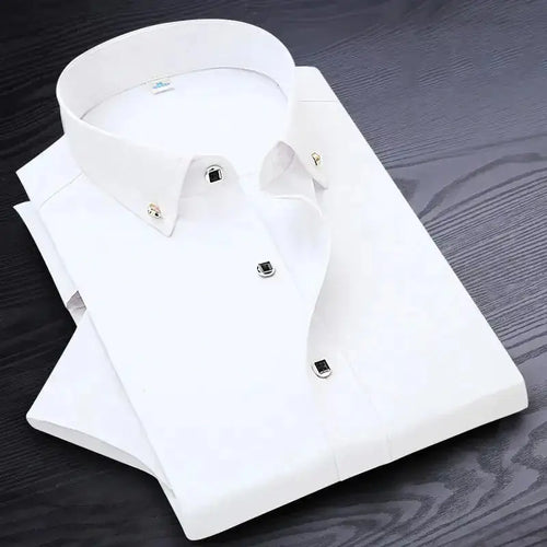 High Quality Non-ironing Men Dress Shirt Short Sleeve New Solid Male Clothing Fit Business Shirts White Blue Navy Black Red Heaventlyshop