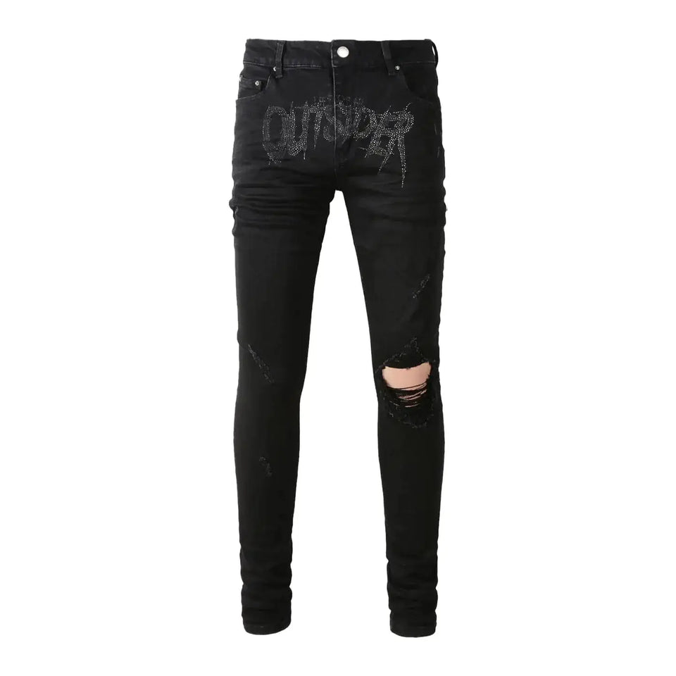 Classic Black Stretch Denim Ripped Skinny Men's Jeans Heaventlyshop