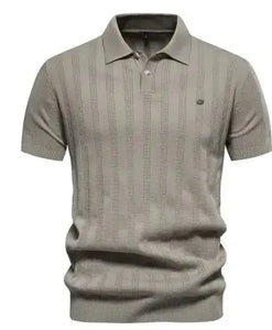 Ribbed Knit Polo Shirt for Men Heaventlyshop