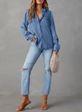 Astylish Women 2024 Button Down Denim Shirts Casual Long Sleeve V Neck Chambray Blouse Top Large Sky Blue Heaventlyshop