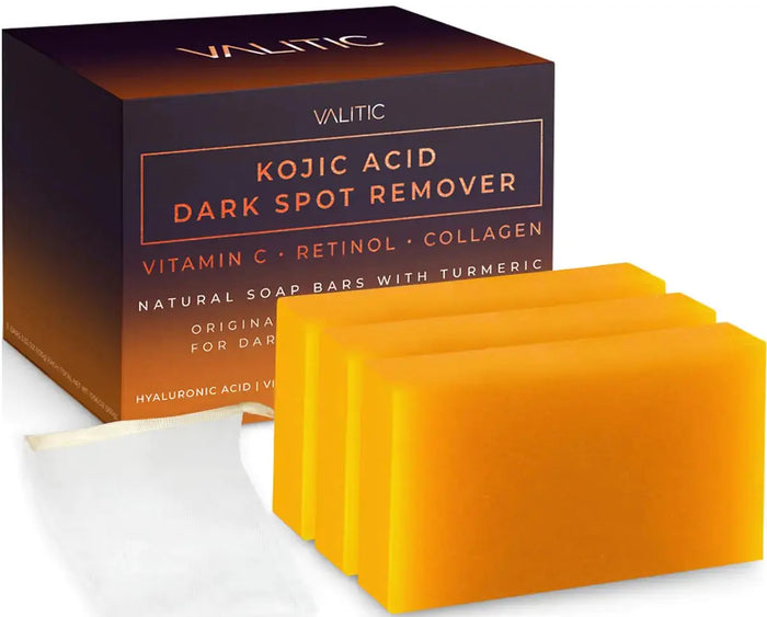 Valitic Unisex Dark Spot Corrector Bar, 100g - Exfoliating, SLS and Paraben-Free Turmeric Soap for Skin Tone Correction, Vitamin C, Retinol and Collagen Blend 3 Pack + Bag Heaventlyshop