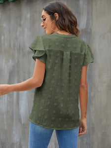 Blooming Jelly Womens White Blouse V Neck Ruffle Sleeve Flowy Shirts Dressy Casual Cute Summer Tops Medium Army Green Heaventlyshop