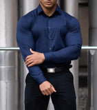 Men’s Muscle Fit Dress Shirts Athletic Slim Fit Long Sleeve Stretch Casual Button Down Shirt Large Navy Blue Heaventlyshop