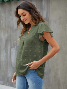 Blooming Jelly Womens White Blouse V Neck Ruffle Sleeve Flowy Shirts Dressy Casual Cute Summer Tops Medium Army Green Heaventlyshop