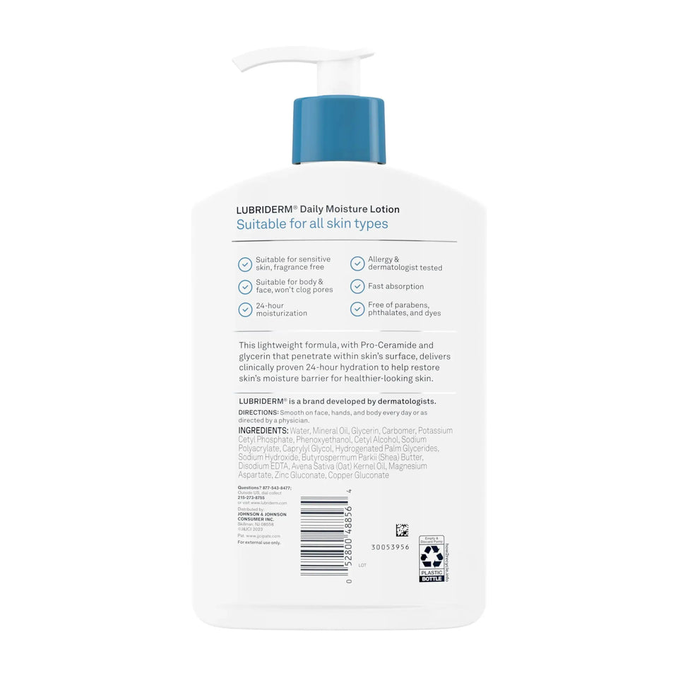 Lubriderm Fragrance Free Daily Moisture Lotion + Pro-Ceramide, Shea Butter & Glycerin, Face, Hand & Body Lotion for Sensitive Skin, Hydrating Lotion for Healthier-Looking Skin, 16 fl. oz Heaventlyshop