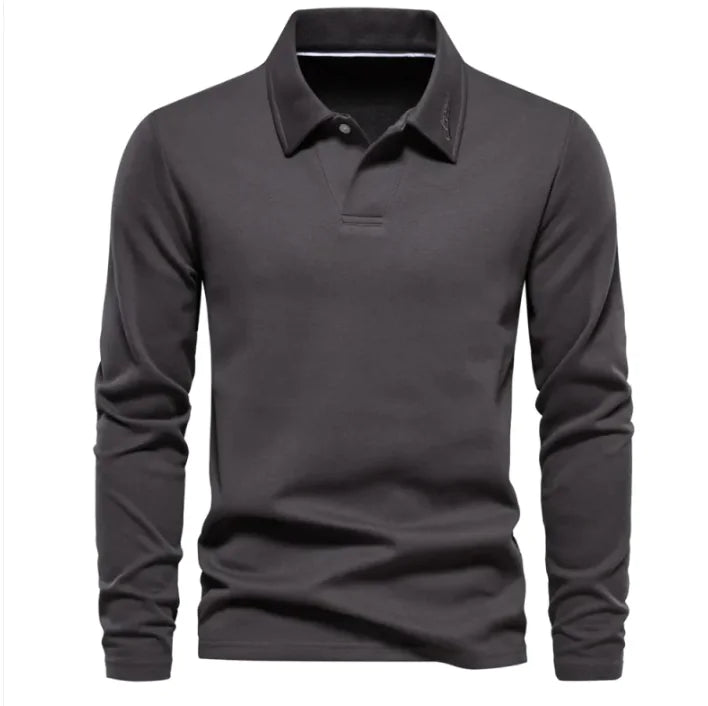 Men's Fashion Lapel Long-Sleeved Polo Shirt – Casual Solid Color Top Heaventlyshop