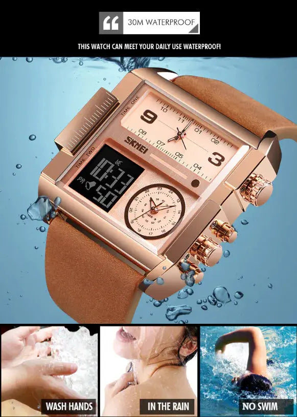 SKMEI Men Watch Large Dial Digital Quartz Sport Stopwatch Leather Wristwatch New Heaventlyshop