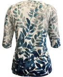 Womens Tops 3/4 Sleeve Shirts Round Neck Loose Casual Blouses Floral Print Tshirts X-Large White Blue Leaf Heaventlyshop