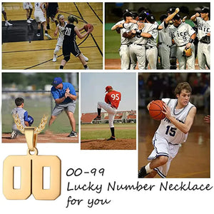 Number Necklace for Boy Black Athletes Number Stainless Steel Chain 00-99 Number Charm Pendant Personalized Sports Jewelry for Men Basketball Baseball Football Gold 50 Heaventlyshop