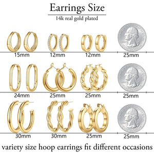 Yesteel 9 Pairs Gold Hoop Earrings for Women, 925 Sterling Silver Post 14K Real Gold Plated Chunky Hoop Earrings Set for Women Hypoallergenic Thick Lightweight Hoop Earrings for Women Gold Jewelry Gifts " Gold Heaventlyshop