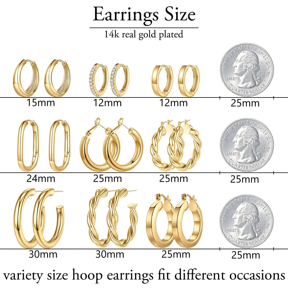 Yesteel 9 Pairs Gold Hoop Earrings for Women, 925 Sterling Silver Post 14K Real Gold Plated Chunky Hoop Earrings Set for Women Hypoallergenic Thick Lightweight Hoop Earrings for Women Gold Jewelry Gifts " Gold Heaventlyshop