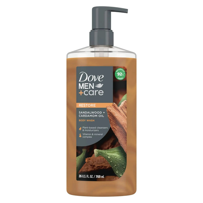 Dove Men+Care Body Wash Sandalwood + Cardamom Oil to Rebuild Skin in the Shower with Plant-Based Cleansers and Moisturizers 26 oz Heaventlyshop