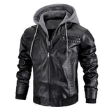 Hooded Jacket With Zipper Pockets Fashion Warm Pu Leather Coat Mens Clothing Heaventlyshop