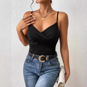 2024 Amazon New Women's Off-the-shoulder Top Sleeveless Sling Out Cropped Tank Top Slim Fit Sexy Women Clothing Heaventlyshop