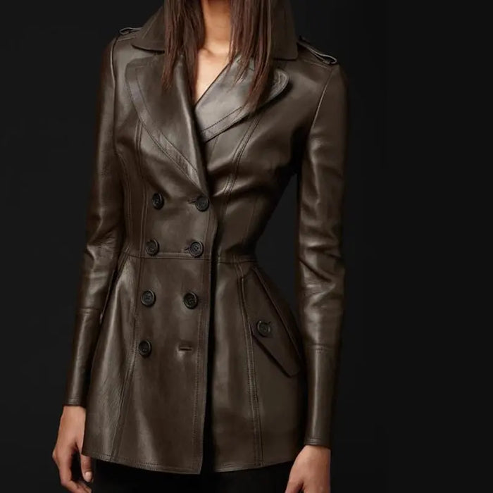 Mid-length Leather Wind Coat Women's Large Swing Coat Heaventlyshop