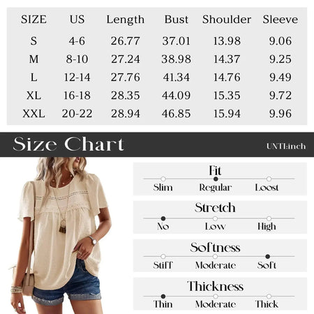 Womens Summer Tops Crewneck Short Sleeve Shirts Casual Chiffon Blouses Flowy Lace Hem Boho Clothing Trendy 2024 XX-Large Apricot Heaventlyshop