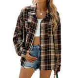 Lapel Plaid Contrast Color Striped Long Sleeve Shirt Coat Heaventlyshop