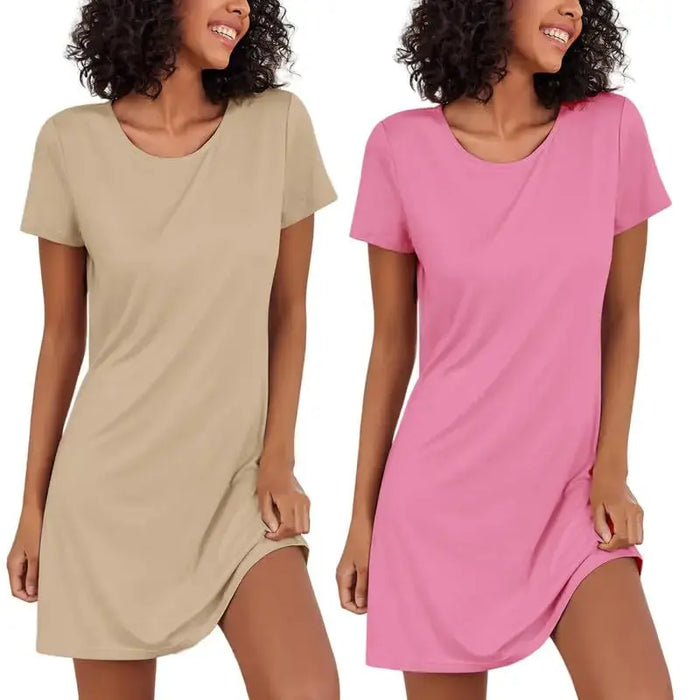 Ekouaer 2 Pack Nightgowns for Women Sleapwear Short Sleeve Night Shirts Soft Sleep Dress Classic NightDress S-XXL Light Yellow+rose Red XX-Large Heaventlyshop