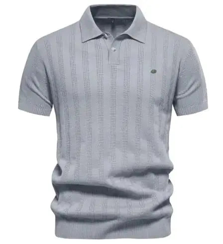 Ribbed Knit Polo Shirt for Men Heaventlyshop